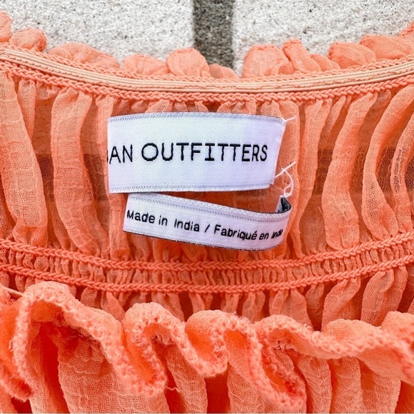 Urban Outfitters Sierra Smocked Sheer Puff Sleeve Crop Top M Peach Cottagecore - Picture 5 of 13